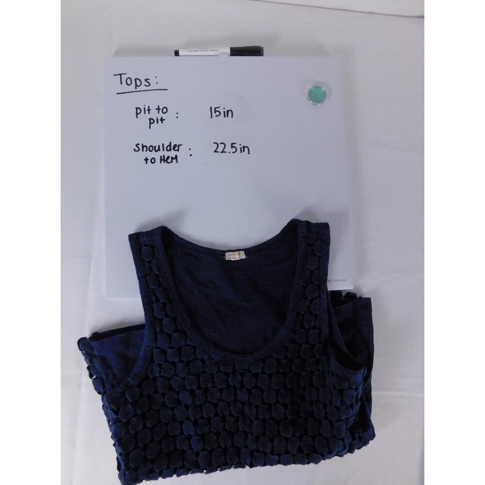 J.Crew Tank Top Womens Small Blue Textured Cotton Scoop Neck Sleeveless Pom Pom - Picture 6 of 6